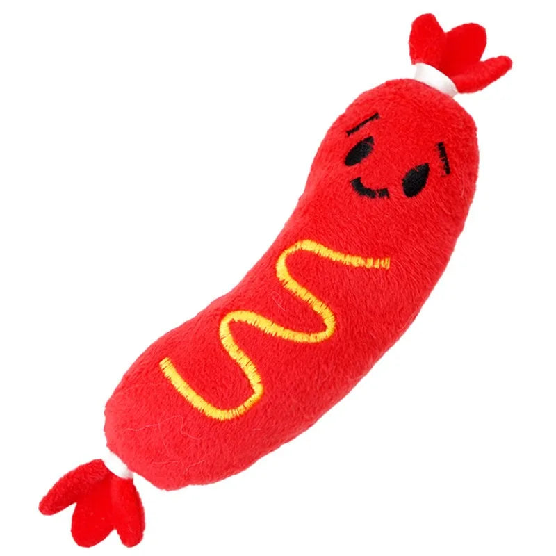 Squeaky Hot Dog Plush Toy for Dogs - close-up view