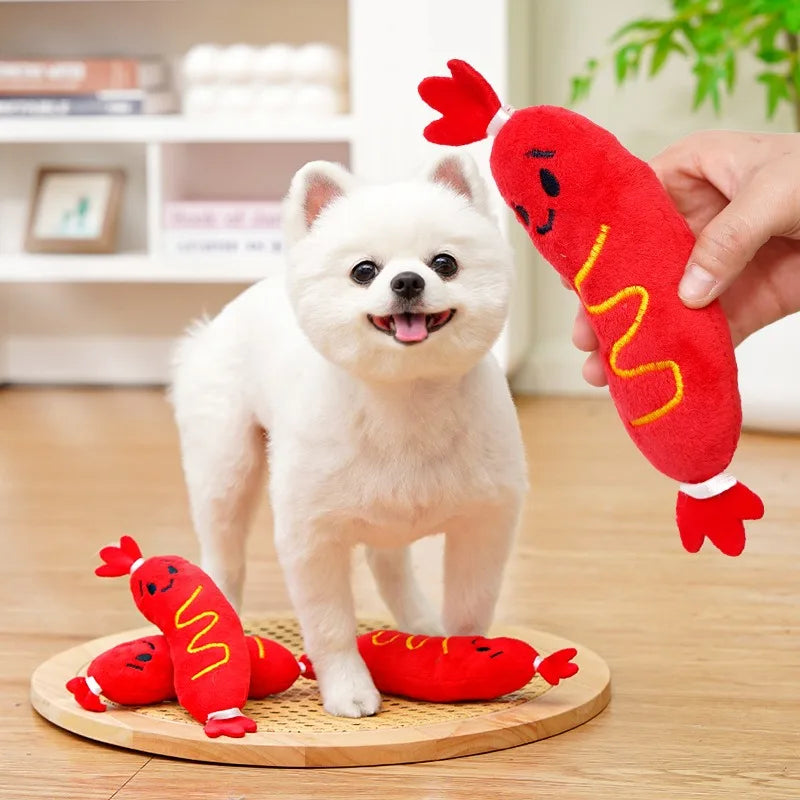 Squeaky Hot Dog Plush Toy for Dogs - detail view