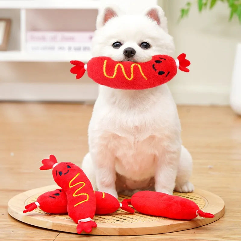 Squeaky Hot Dog Plush Toy for Dogs - size and feature view