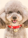 Leather Pet Collar with Bell - close-up view